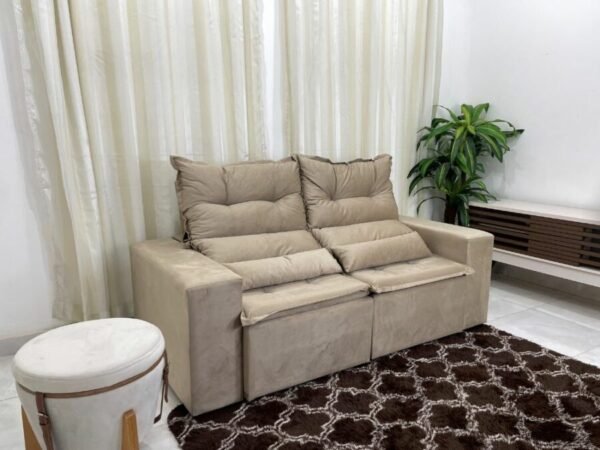 Sofá Retrátil Reclinável Beatriz 1.90m – Bege Veludo - Image 3
