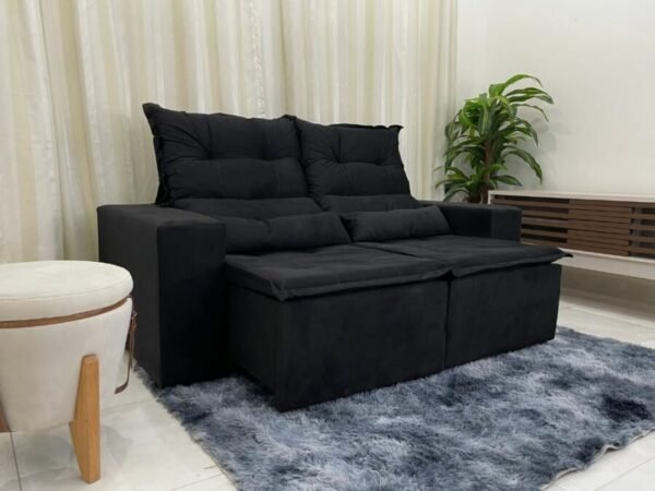 Sofá Retrátil Reclinável Beatriz 1.90m – Preto Veludo - Image 3