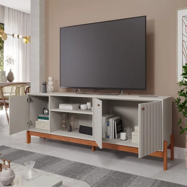 Rack Bancada Holanda Ripado 100% MDF larg. 2.05m Off White/Cinamomo Permobile - Image 2