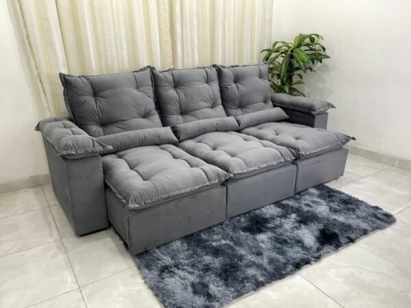 Sofá Retrátil Reclinável Atenas 2.70m – Cinza Veludo