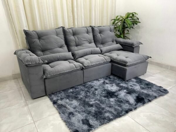 Sofá Retrátil Reclinável Atenas 2.70m – Cinza Veludo - Image 2