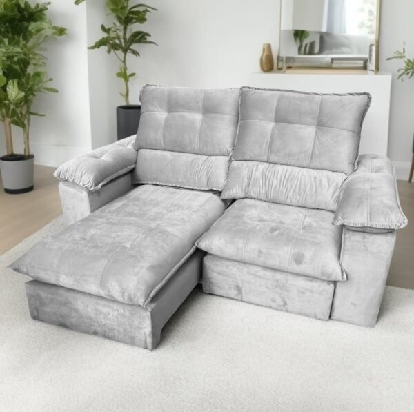 Sofá Retrátil e Reclinável Suíça 2,10 m Prata – LEO DECOR