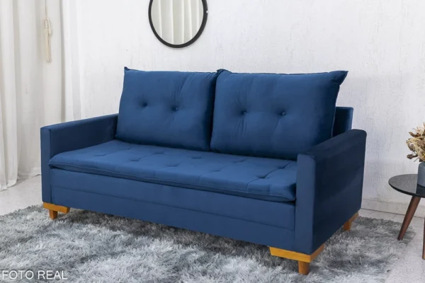 Sofá Paris 3 lugares Veludo Azul