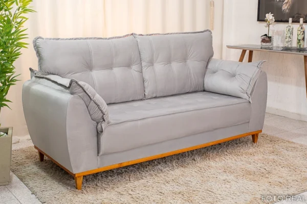Sofá 3 lugares Espanha 2.00m Veludo Cinza 562 D28 Soft