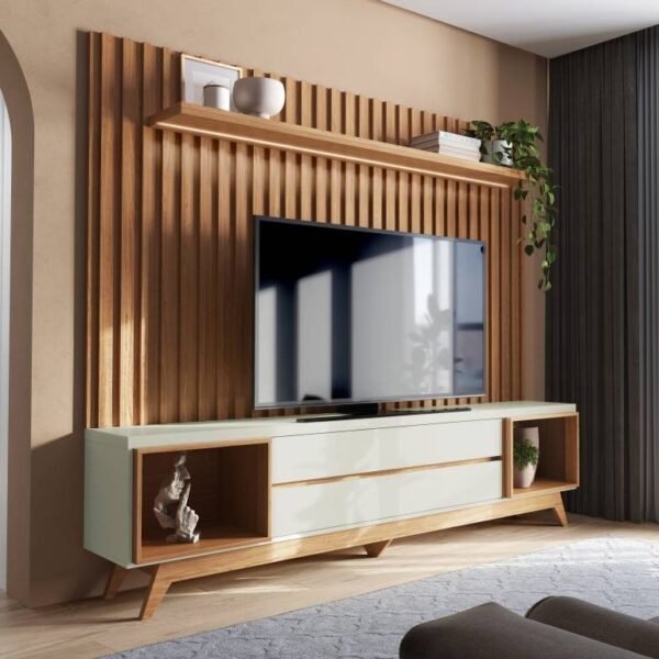 Painel + Rack Aurora TB343F Off White/Freijó – DALLA COSTA