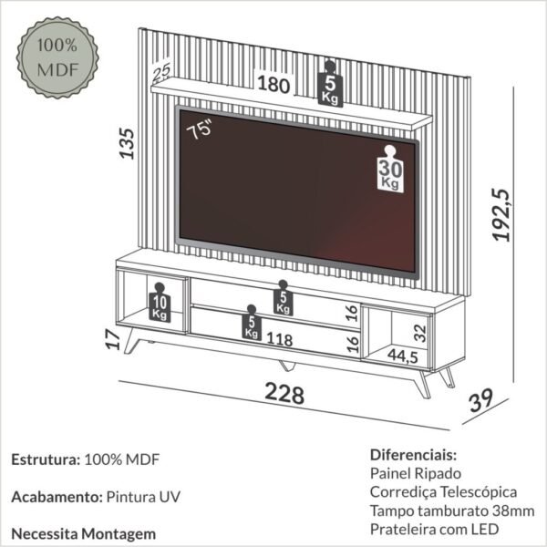 Painel + Rack Aurora TB343F Off White/Freijó – DALLA COSTA - Image 2