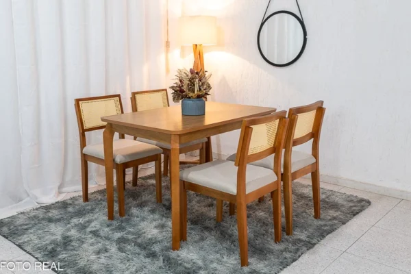 Mesa de Jantar Alegra Tampo Cinamomo 120×80 4 Cadeiras Jade Linho Bege - Image 2