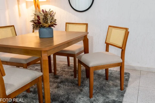 Mesa de Jantar Alegra Tampo Cinamomo 120×80 4 Cadeiras Jade Linho Bege - Image 3