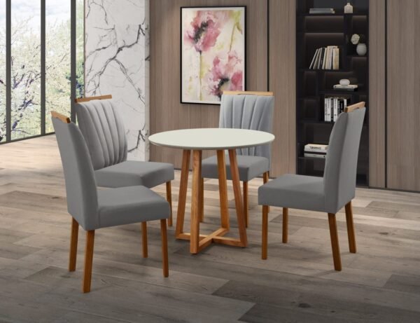 Mesa Maia Imbuia mel off 90x90cm c/4 cadeiras
