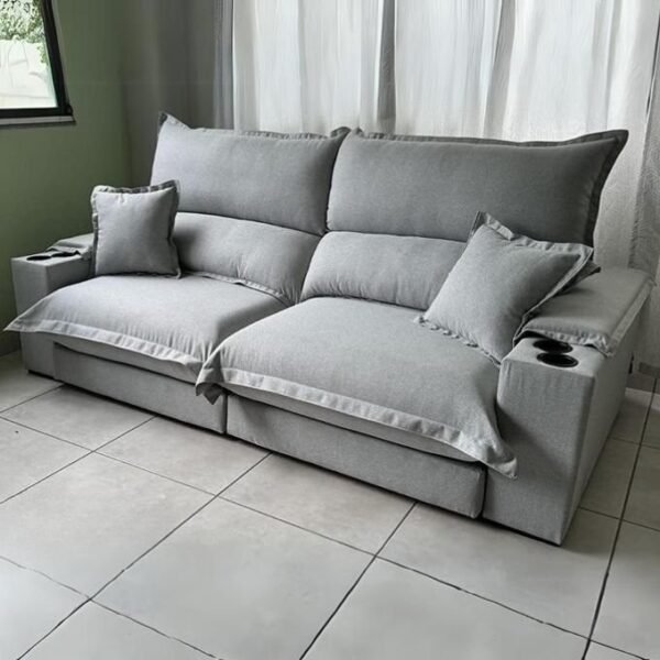Sofá Retrátil e Reclinável Apogeu 2,90 m Linho Cinza – STARBELLA