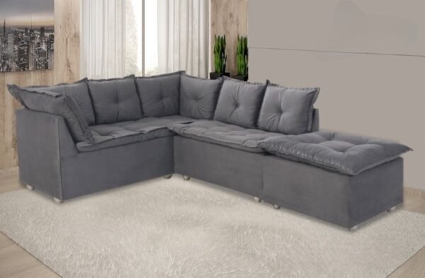 SOFA DE CANTO TURIM 2 MOD+1PUFF CINZA LISO