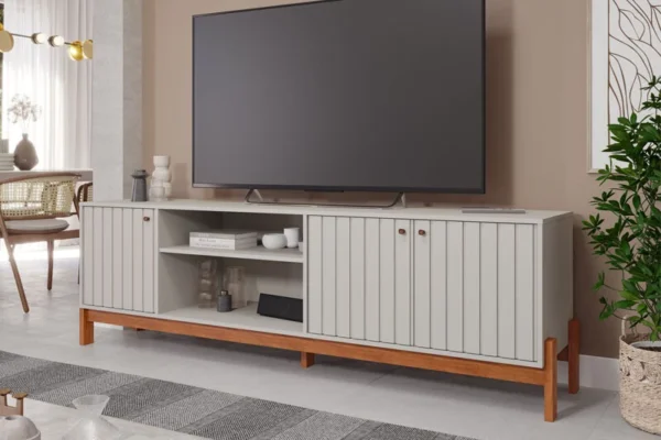 Rack Bancada Holanda Ripado 100% MDF larg. 2.05m Off White/Cinamomo Permobile