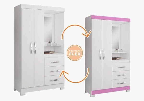 Roupeiro Capelinha NT 5170, Côr Branco New/Rosa Flex