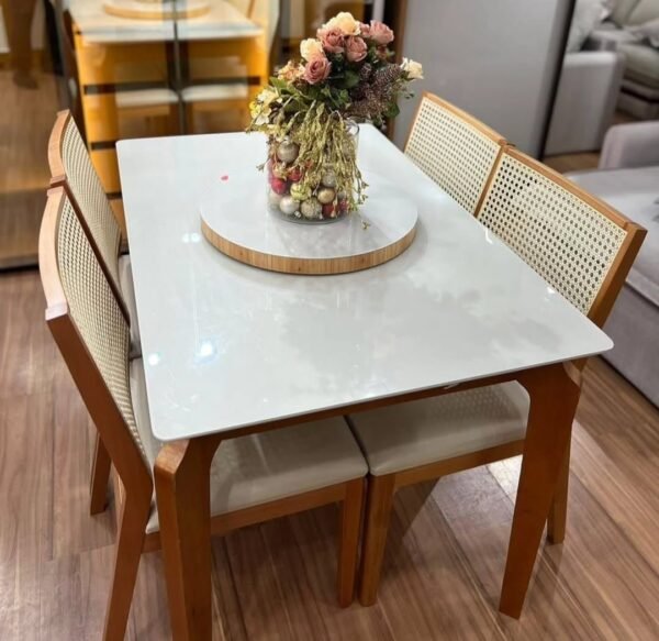 Mesa Egeu 120 Mel/Off White C/4 Cadeiras