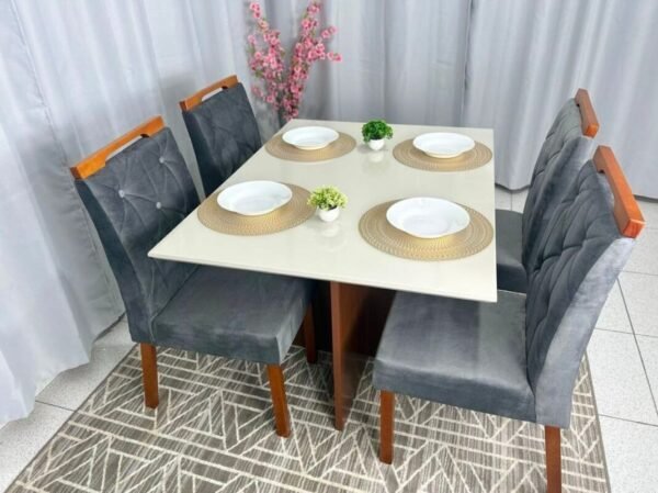Mesa Los Angeles 120 Cinamono/Off White C/4 Cadeiras