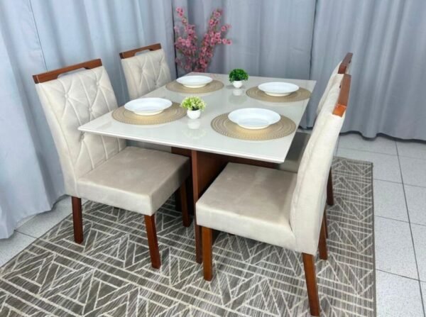 Mesa Los Angeles 120 Cinamono/Off White C/4 Cadeiras