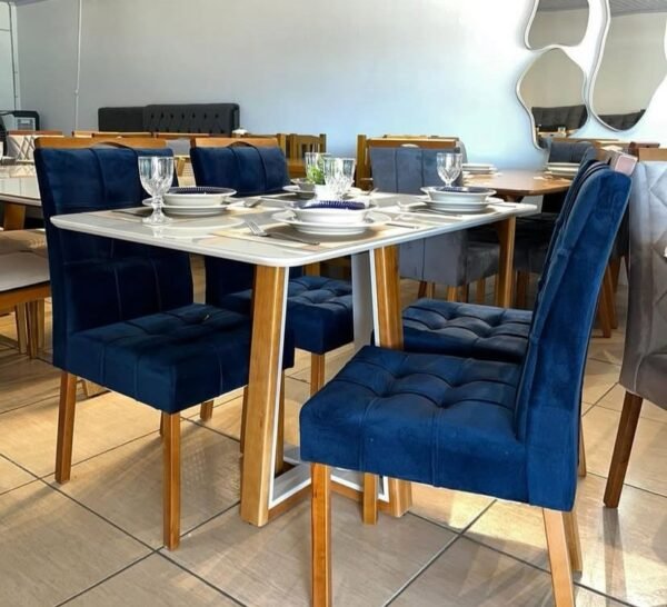 Mesa Atlas Mel/Off White Canto Copo 120×80 C/ Cadeiras