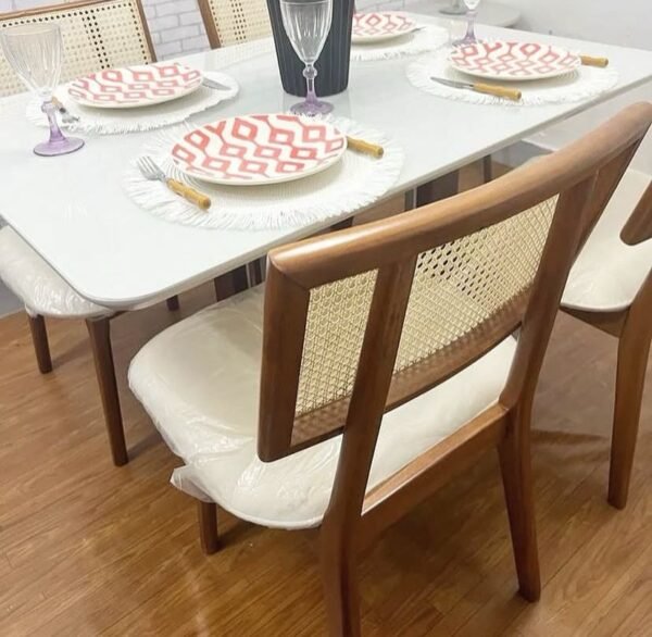 Mesa Atlas Mel/Off White Canto Copo 120×80 C/4 Cadeiras Livia em telinha - Image 3