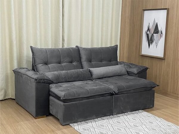 Sofá Retrátil Reclinável 2,30 m Cinza Portela