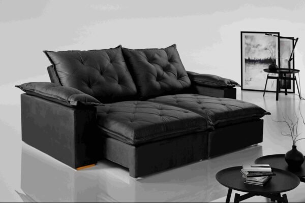 Sofa Retratil Reclinavel Leblon 250 Molas Ensacadas Veludo Preto