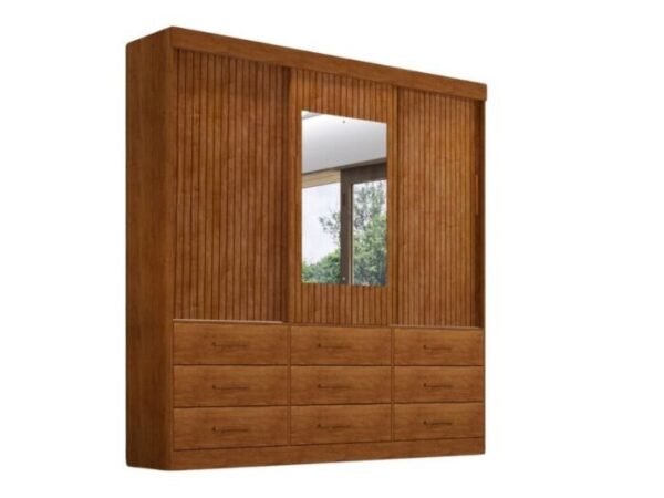 Guarda-Roupa New Star 3 portas de correr com espelho – Cinamomo Ripado