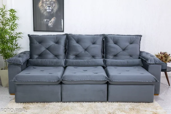 SOFÁ RETRÁTIL RECLINÁVEL ROMA 270 CINZA